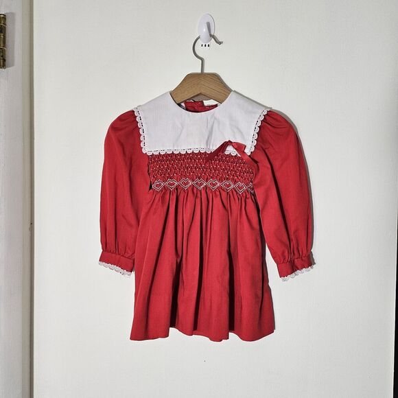 Red Smocked Kids Casual Dress - Picture 1 of 6